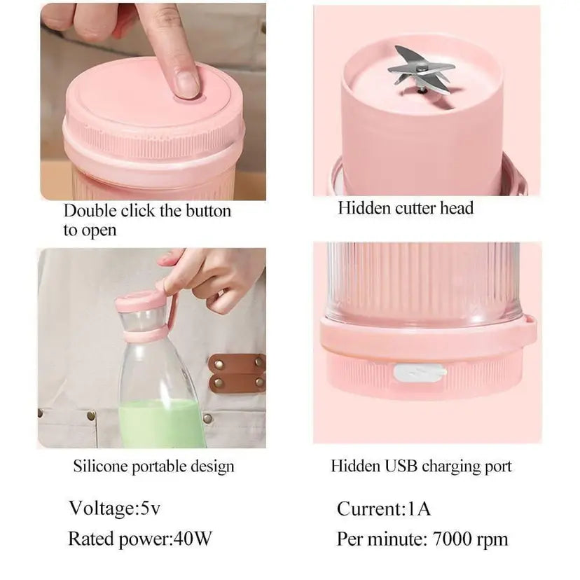 Electric Portable Mini Juicer Bottle – USB Rechargeable Blender for Smoothies & Shakes