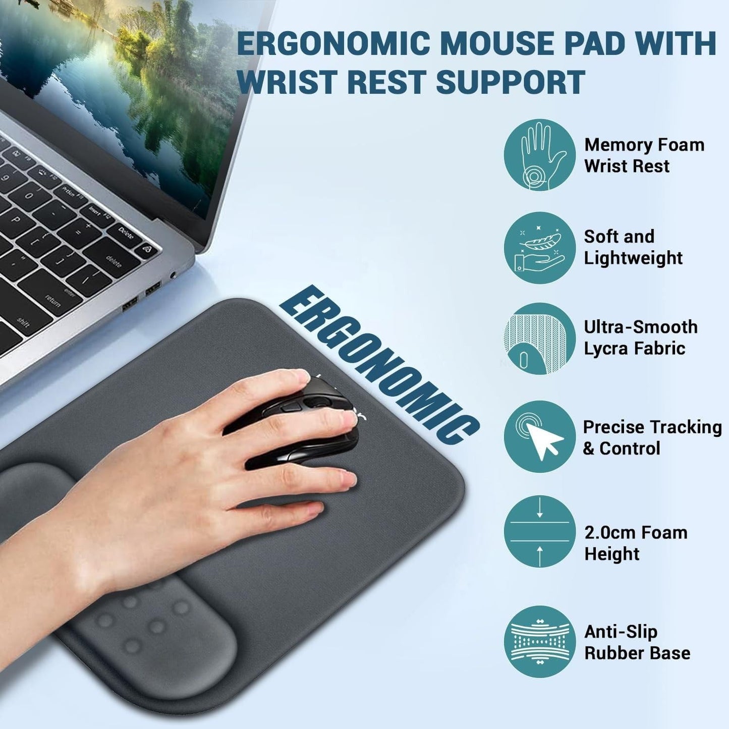 Premium Wrist Support Mouse Pad | Cushion Wrist Support & Pain Relief| Suitable for Gaming, Computer, Laptop, Home & Office Non-Slip Rubber Base