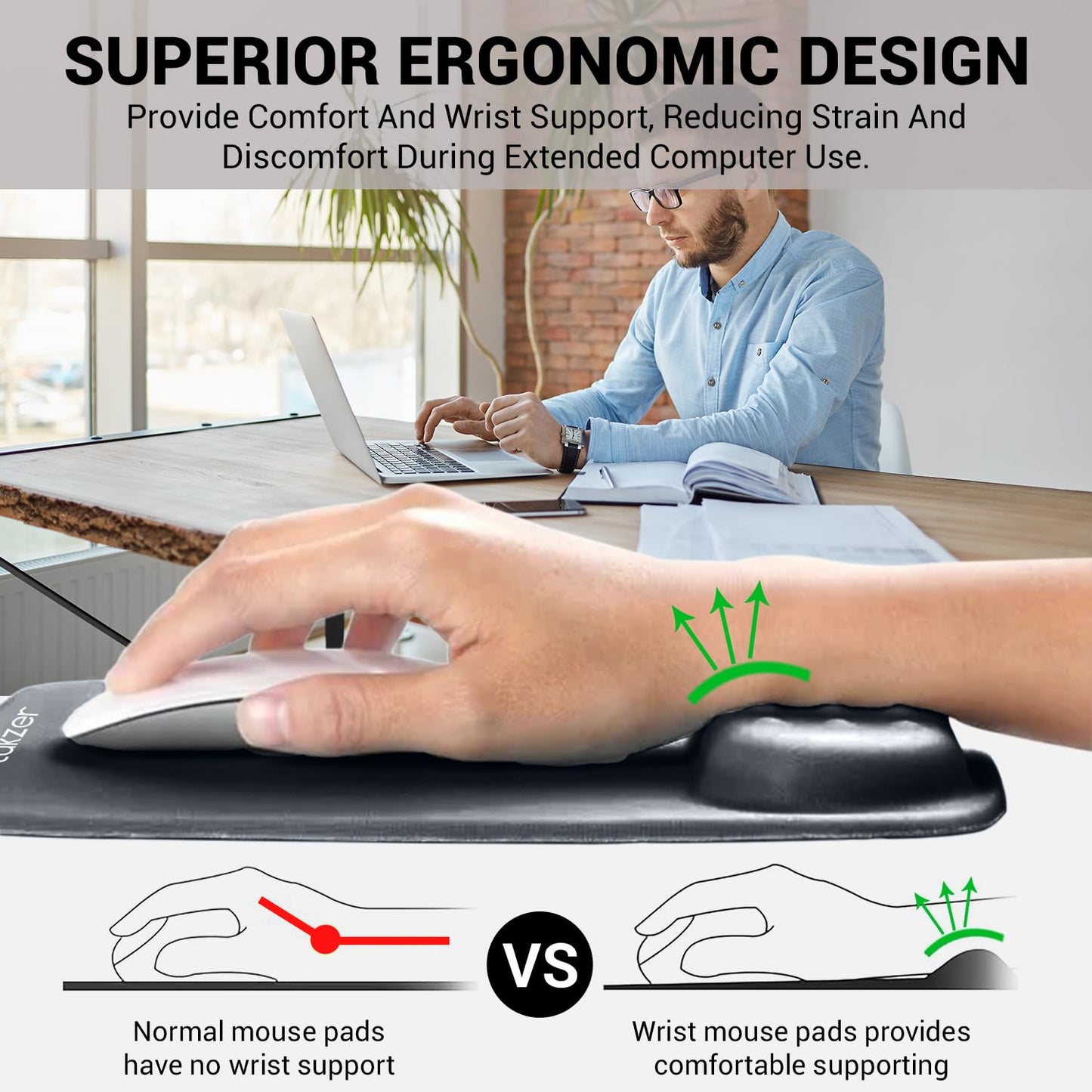 Premium Wrist Support Mouse Pad | Cushion Wrist Support & Pain Relief| Suitable for Gaming, Computer, Laptop, Home & Office Non-Slip Rubber Base