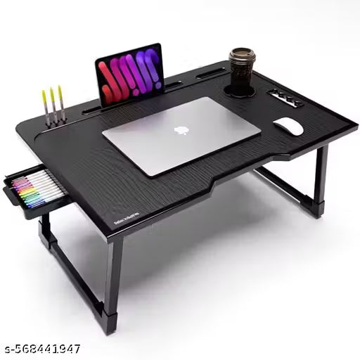 Foldable Laptop Bed Table for Work from Home & Study | Multipurpose Wooden Desk with Cup Holder