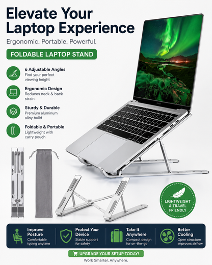 Adjustable Aluminum Laptop Stand for MacBook & Laptops | Ergonomic Desk Stand